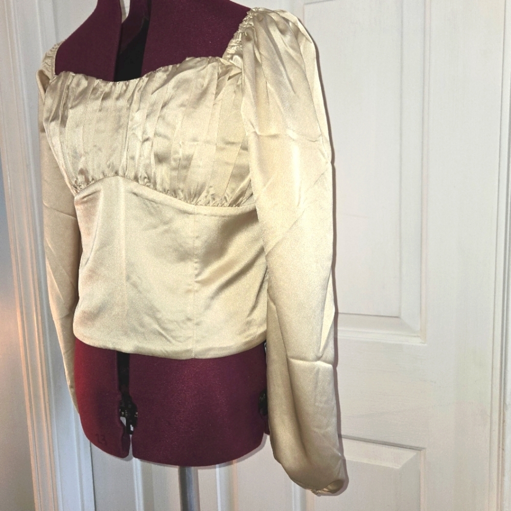 Abercrombie & Fitch NWT Cream Satin Balloon Sleeve Large Crop Top - Picture 2 of 9